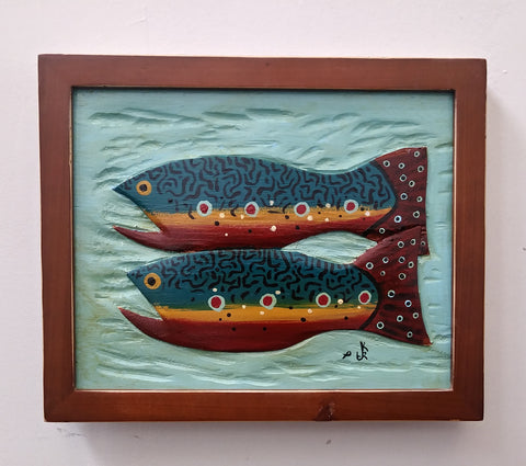 Two Blue Brook Trout Carving