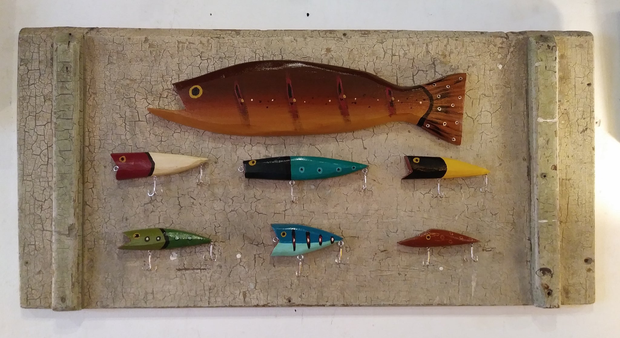 Brown Bass Lures on Crackle Board